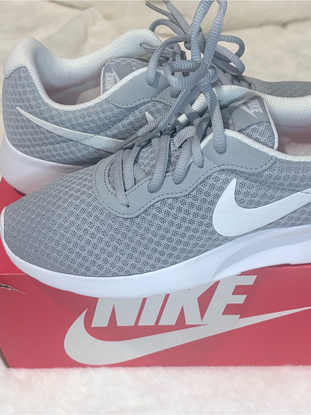 Nike Women's Light Gray Mesh Running Sneakers with White Swoosh - Picture 2 of 14